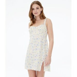 Aeropostale Floral Sweetheart Slim Dress Juniors Size L Yellow Blue Linen‎ Blend